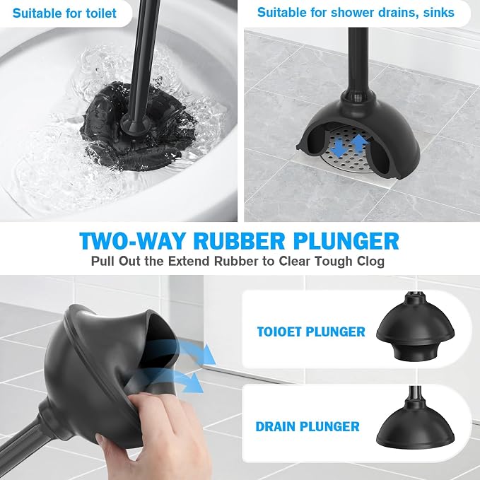 Toilet Plunger and Brush Set, Bowl Brush and Heavy Duty Toilet Plunger - Image 3