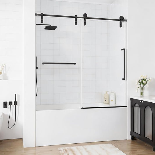 56-60" W x 60" H Frameless Bathtub Shower Door, Sliding Tub Shower Glass Door by EGrinbey