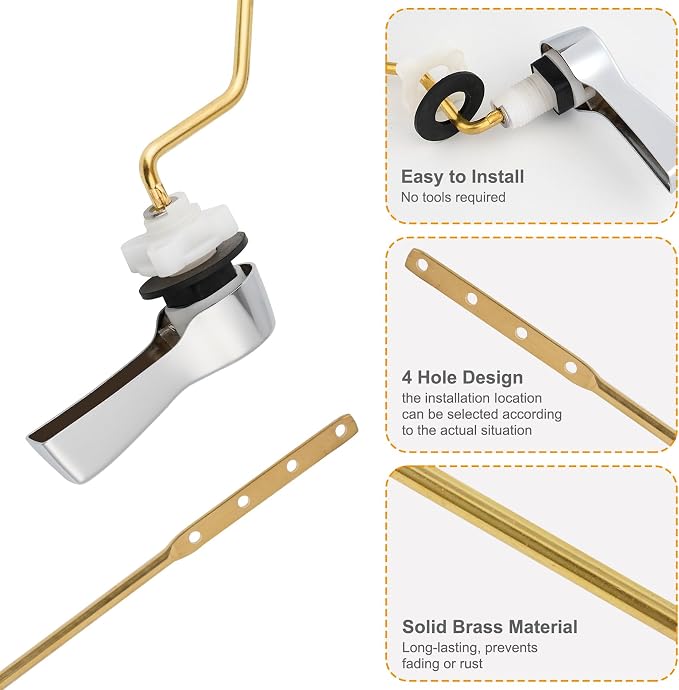Hibbent Universal Metal Side Mount Toilet Handle Replacement Kit, Brass Toilet - Image 2