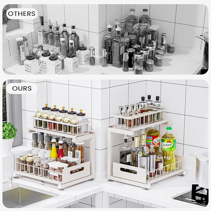 2 Pack Under Sink Organizer, 2-Tier Heavy Duty Metal Pull Out Cabinet Organizer - Image 3