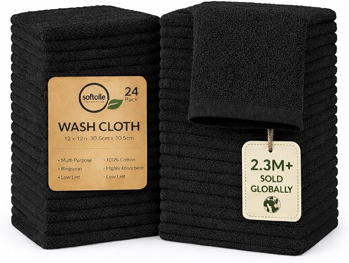 Softolle 100% Cotton Washcloths 24 Pack Soft, Highly Absorbent Washcloth by Softolle
