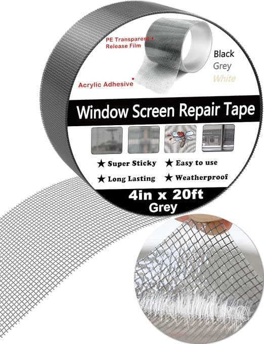 wohohoho Window Screen Repair Tape, 4 in X 20 FT Grey Screen Patch Repair Kit - Image 2