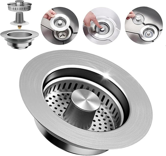 3-in-1 Kitchen Sink Drain Strainer Stopper – 304 Stainless Steel Pop Up Sink by PROFECTUS
