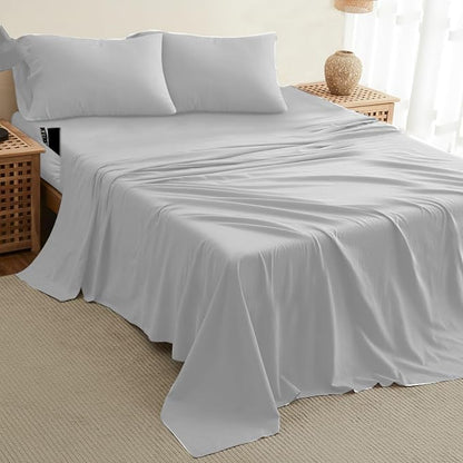DREAMCARE King Size Sheets Set – 4 pcs Cooling Sheets – up to 21” Deep Pocket King Sheet Set – Hotel Luxury Sheets & Pillowcases – Superior Softness 100% Fine Microfiber with Side Pocket – Light Gray
