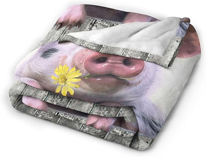 Funny Pig Farm Throw Blanket - Soft, Warm, Cozy Fleece for Couch, Sofa, Bed - 60"x50" for Girls, Women, Men, Boys