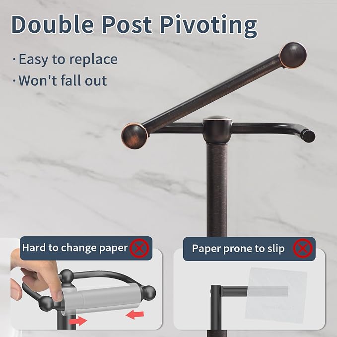 Toilet Paper Holder Stand, Post Pivoting Design Free Standing Toilet Paper - Image 3