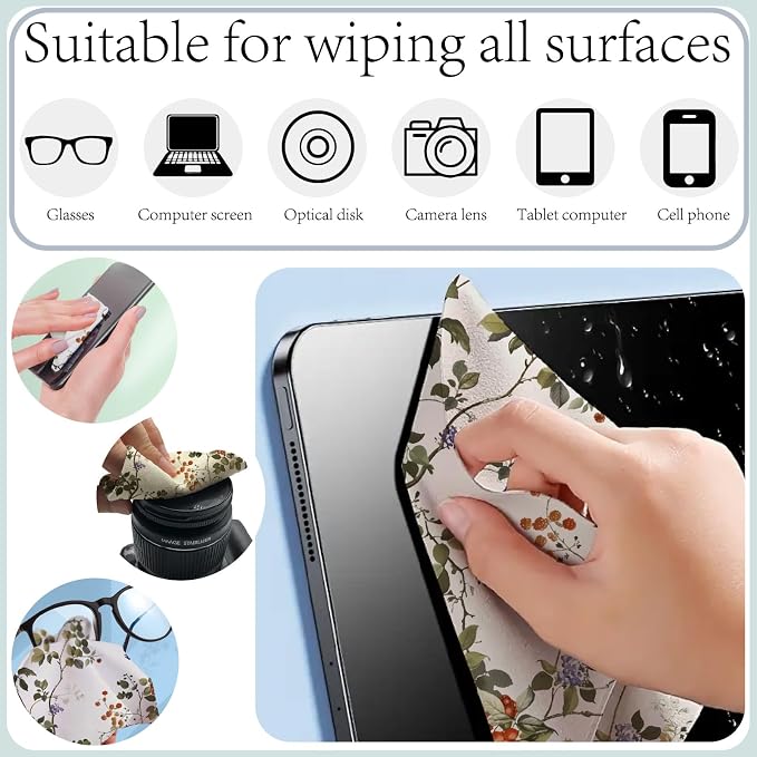 CREATCABIN 6 Packs Thickened Glasses Cleaning Cloth Elegant Flower Design - Image 5