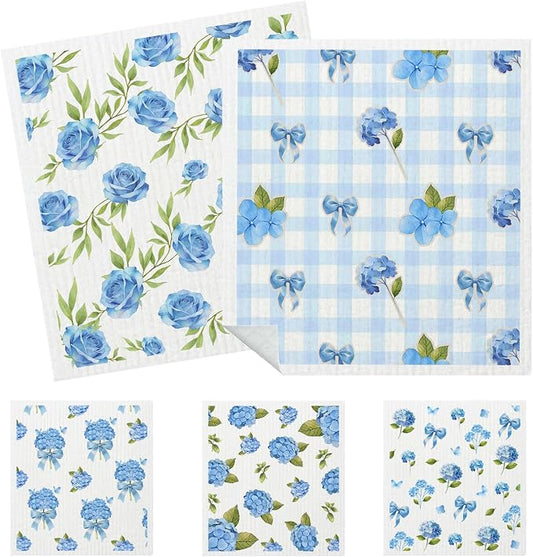 5 Pack Mixed Watercolor Hydrangea Kitchen Dishcloths Dish Towels, Swedish by HEIFAM