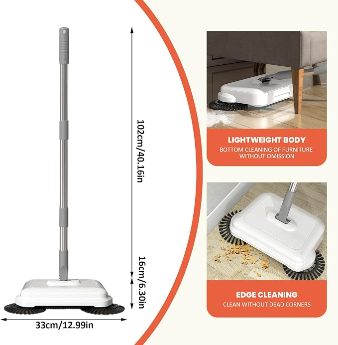 Floor Sweeper, 2-in-1 360° Rotating Hand Push Sweeper - Image 4