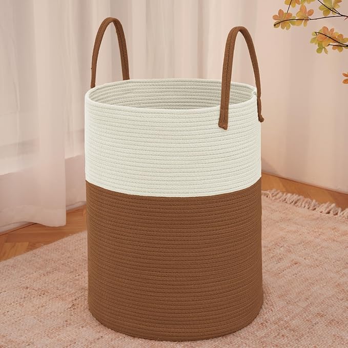 Large Woven Laundry Basket Hamper, 60L Cotton Rope Storage Bin by JMvicyroam