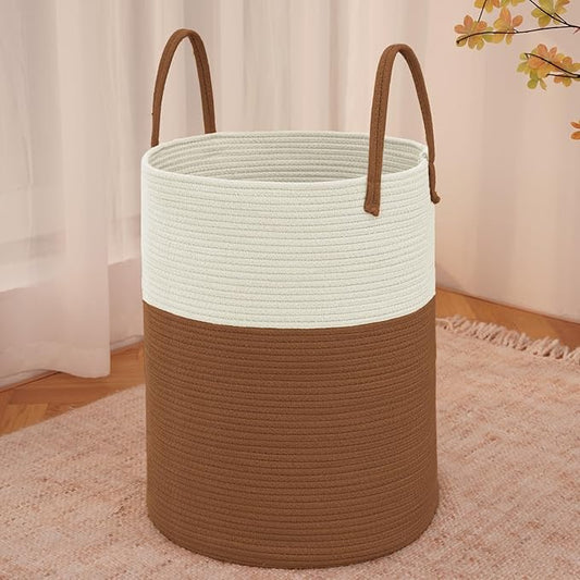 Large Woven Laundry Basket Hamper, 60L Cotton Rope Storage Bin by JMvicyroam