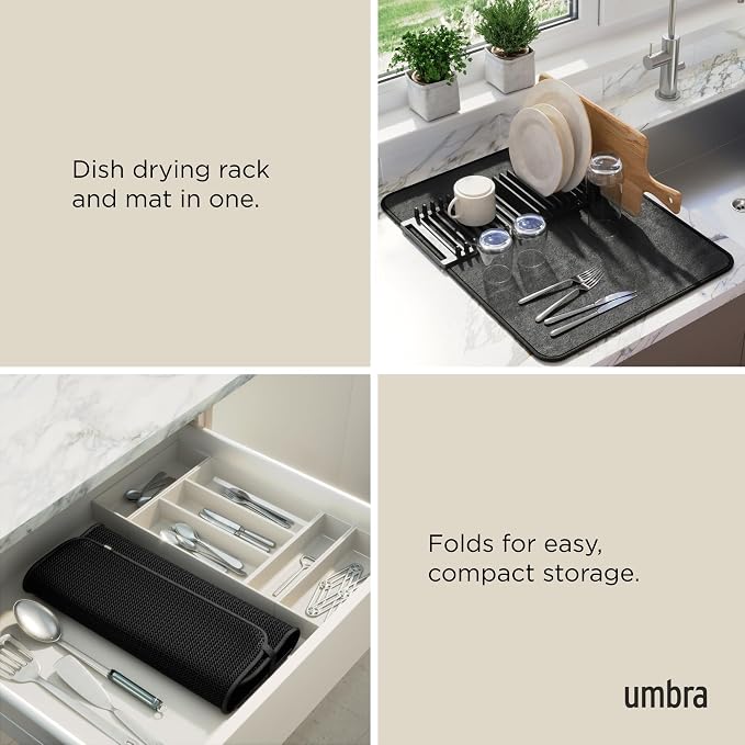 Umbra Udry Dish Rack and Microfiber Drying Mat – Space-Saving Design Folds Up - Image 4