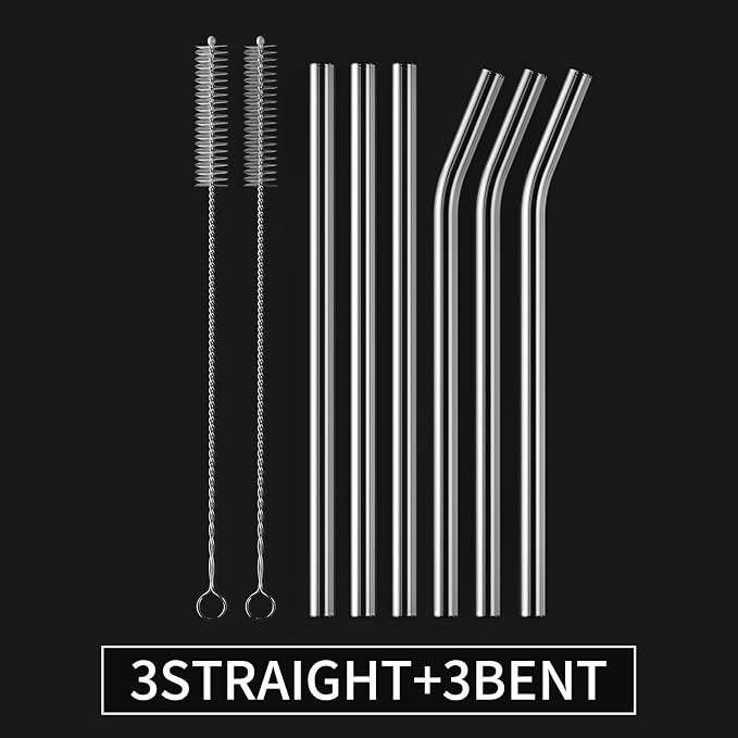 6-Pack Reusable Glass Straw-Transparent, Size 8''x10 MM, Including 3 Straight - Image 2