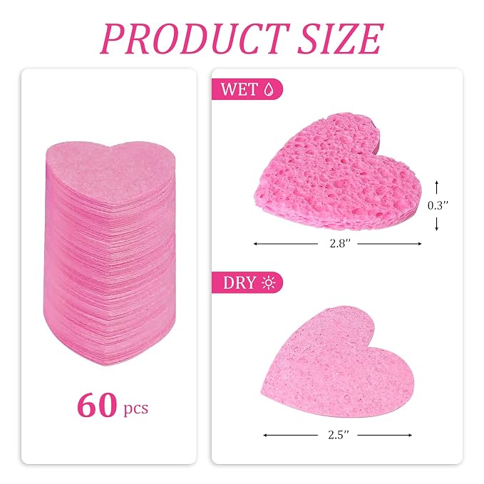60-Count Kickleen Compressed Cellulose Heart Shape Facial Sponges | 100% - Image 3