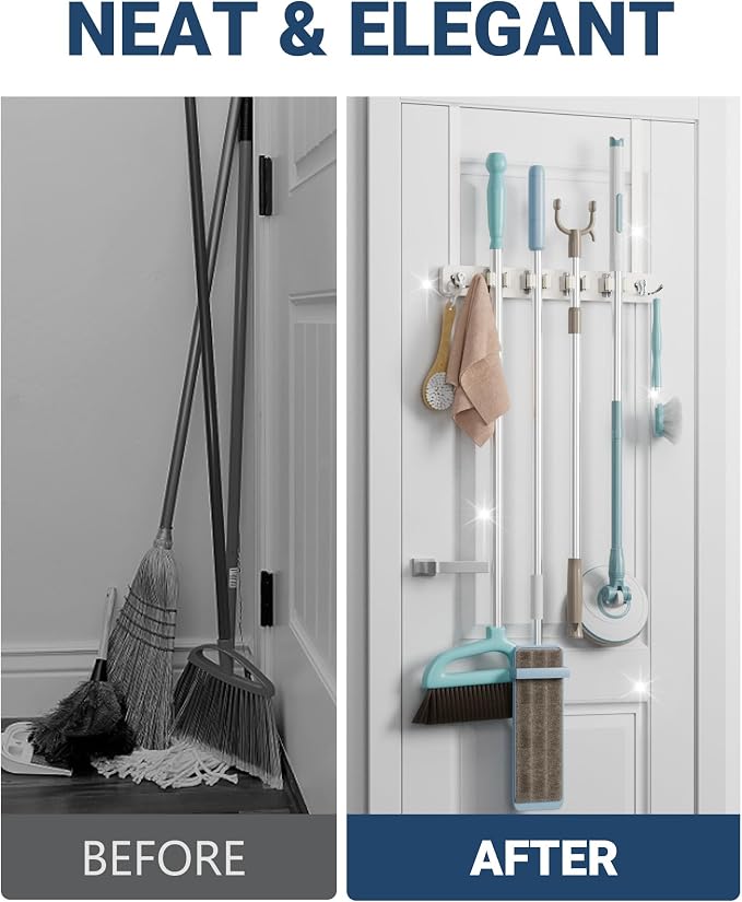 Lorbro Broom Holder Door Mount, Over the Door Broom and Mop Holder - Image 4