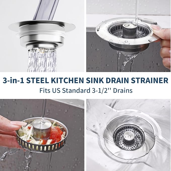 2 Pack – 3-in-1 Kitchen Sink Drain Strainer Stopper, 304 Stainless Steel Pop Up - Image 4