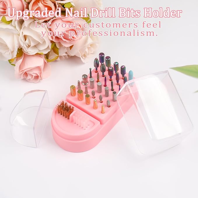 Nail Drill Bits Holder 2 in 1 Nail Drill Bits Cleaning Brush Case, 30 Holes - Image 7