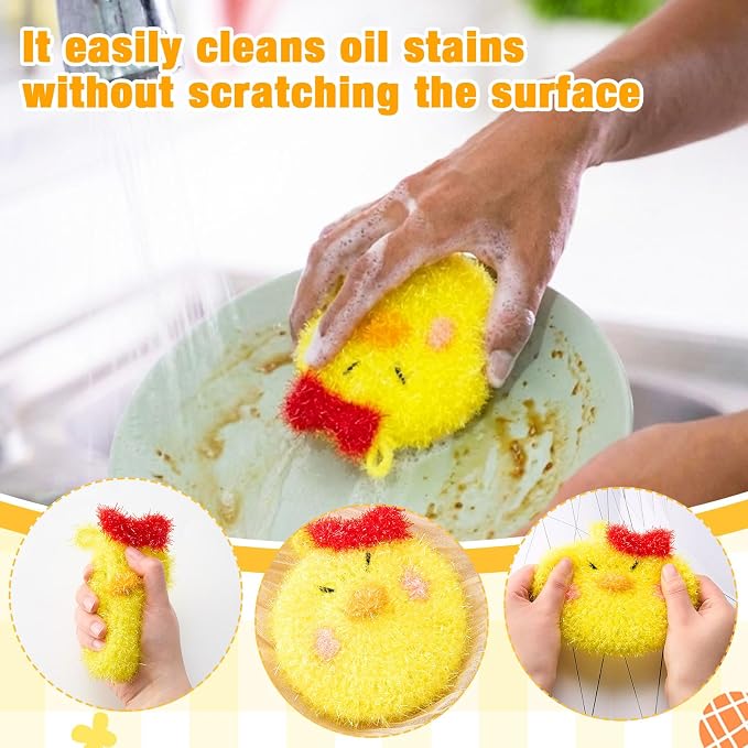Breling 6 Pieces Chick Shape Dish Sponge Dual Sided Non Scratch Dish Washing - Image 3