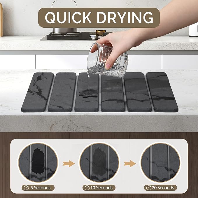 Large Stone Dish Drying Mat for Kitchen Counter, Foldable Water Absorbing - Image 3
