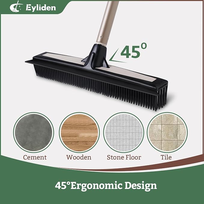 Eyliden Rubber Carpet Rake for Pet Hair, 2-in-1 Push Broom - Image 5