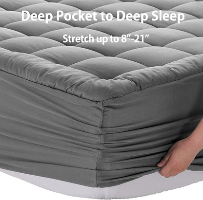 EASELAND King Size Mattress Pad Pillow Top Mattress Cover Quilted Fitted Mattress Protector 8-21" Deep Pocket Cooling Mattress Topper (78x80 Inches, Light Grey)