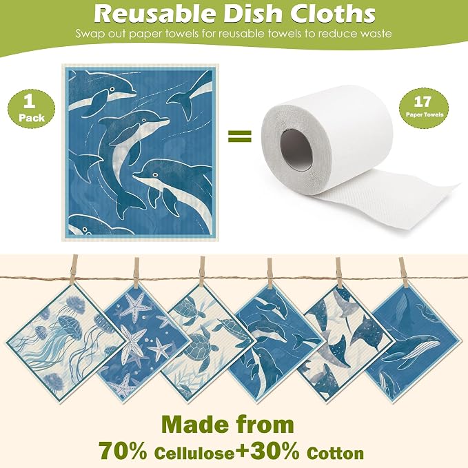 6 Packs Swedish Paper Cloths for Kitchen, Reusable Paper Towels Washable Dish - Image 3