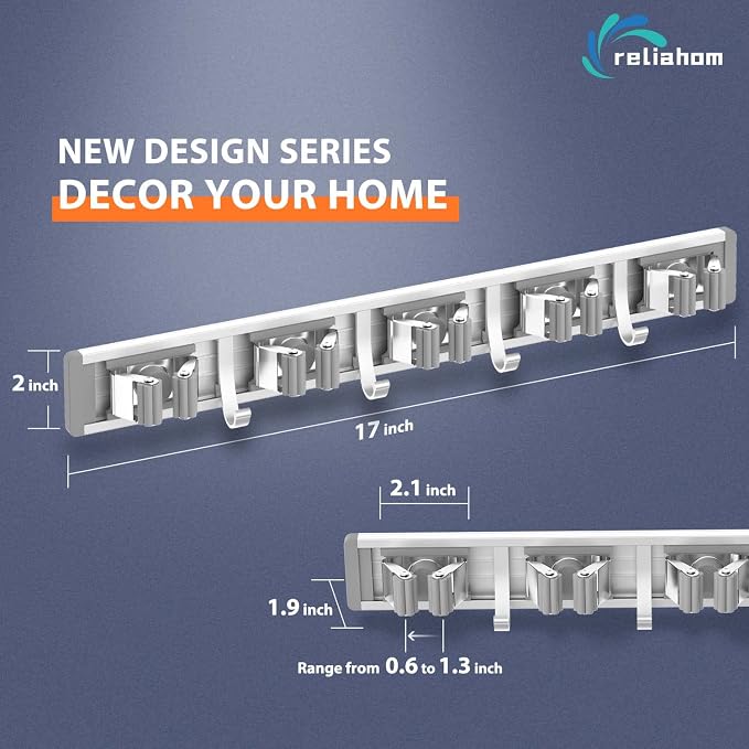 reliahom Broom Holder Wall Mount, 5 Racks - Image 6