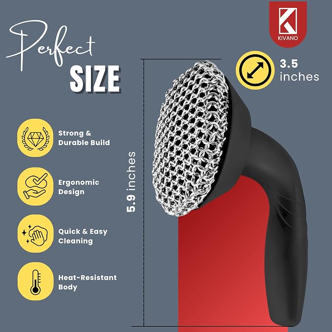 KIVANO Cast Iron Scrubber with Pan Scraper, 316L Chainmail Scrubber, Long - Image 4