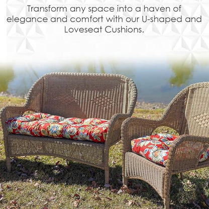 RSH DECOR: Tufted U-Shape Wicker Seat Cushions Set of 2 | 19” x 19” | All-Weather Spun Fabric | Water-Resistant | Outdoor Chair Cushions for Patio Furniture | Gregoire Fresco