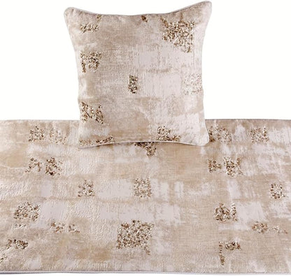The HomeCentric Ivory Bed Runner, CA King Size 86"x18" Decorative Bed Runner with 2 Matching Pillow Cover, Ivory Velvet Bed Scarf in Foil Velvet with Sequin - Creative Grudge