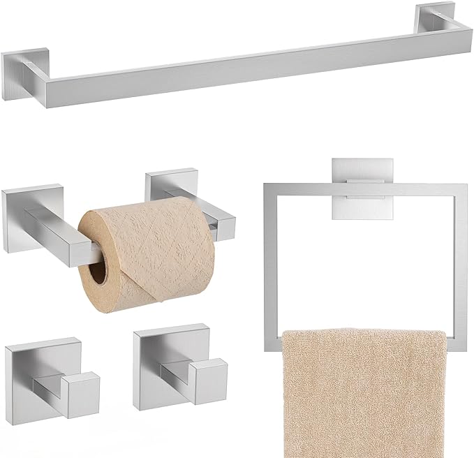 TQKAG Brushed Nickel Bathroom Hardware Accessories Set 5 Pieces, Double Post by TQKAG