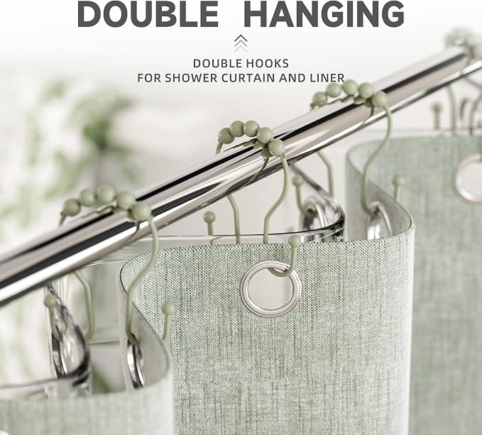 Sage Green Shower Curtain Hooks Shower Curtain Rings Rust Proof Sturdy Metal - Image 4