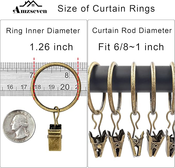 90 Pack Curtain Rings with Clips, Drapery Clips with Rings, Drapes Rings 1.26 - Image 3