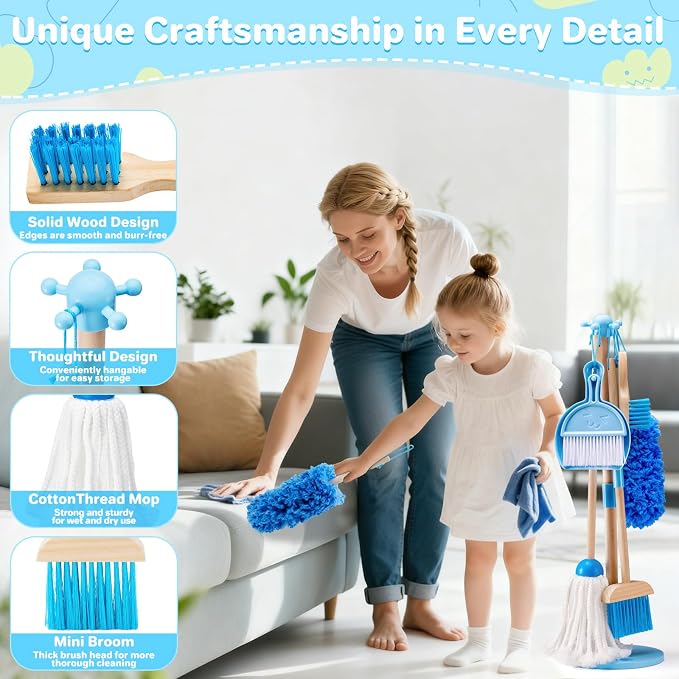 WHOHOLL 9 Pcs Wooden Kids Cleaning Toy Set, Cleaning Toys - Image 5