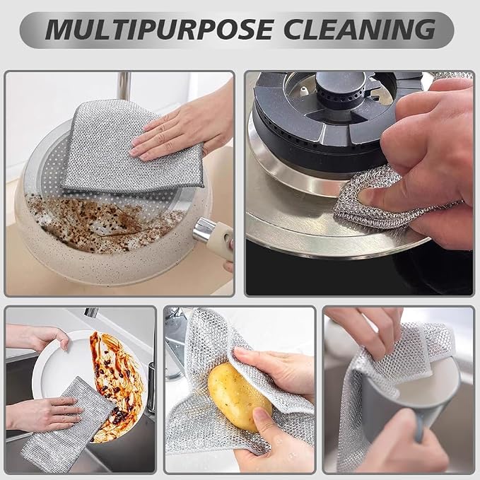 SINLAND Silver Mesh Dish Cloths Wire Dish Washing Rags Magic Cleaning Cloths - Image 8