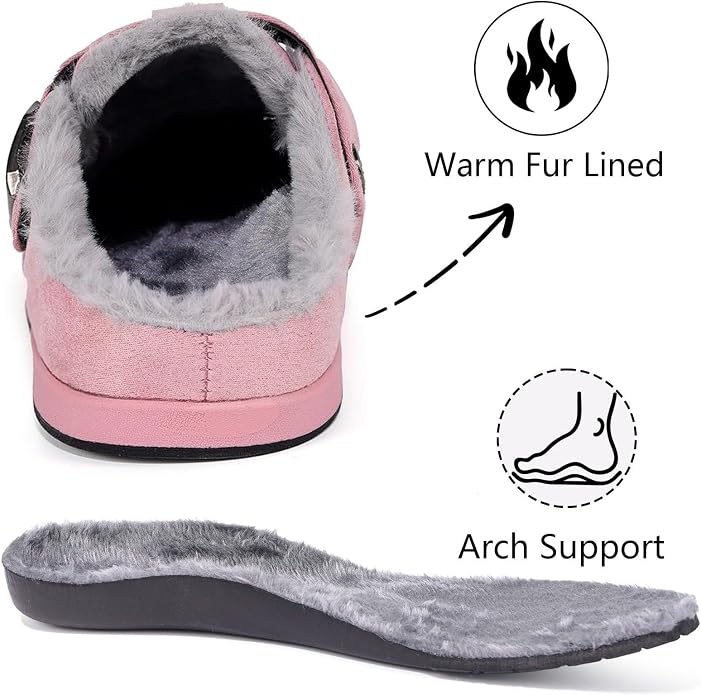 Fur Lined Clogs for Women Men Suede Winter Slippers Arch Support Slip on Mules - Image 5