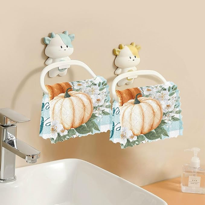 Kitchen Towels Hello Fall Pumpkins Teal Buffalo Plaid Check Dish Towels - Image 5