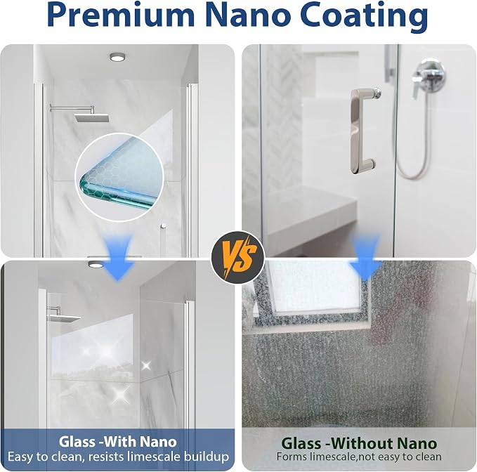 KPUY Pivot Shower Door, 32-34" W x 72" H Frameless Single Swing Glass Shower - Image 2
