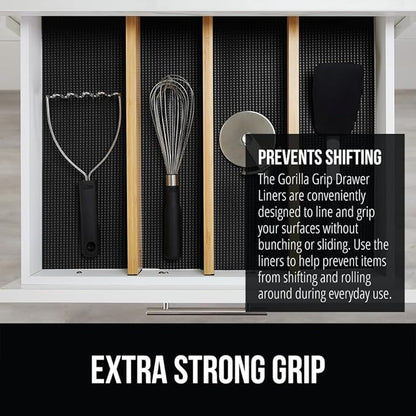 GORILLA GRIP powerGRIP Drawer Shelf and Cabinet Liner, Thick Strong Hold, Non-Adhesive Liners Protect Kitchen Cabinets and Cupboard, Bathroom Drawers, Easy Install, Breathable Mat, 17.5" x20', Black