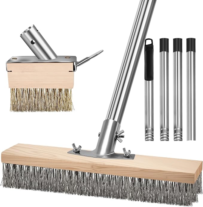 Crack Weeder Brush Heavy Duty Wire Broom Set, Detachable 64.9in Handle by GHWMYD