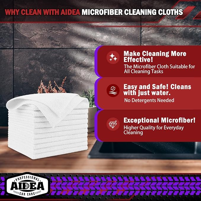 AIDEA Microfiber Cleaning Cloth White 20PK, Microfiber Towels - Image 2