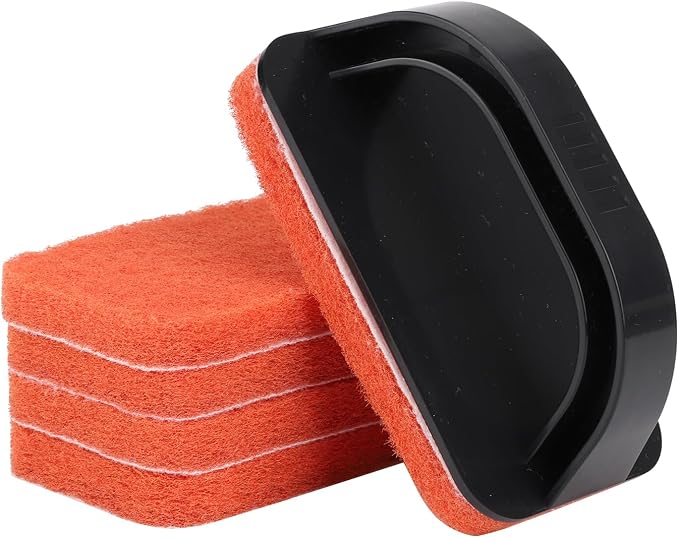 Non-Scratch Scouring Pads with Handle, Reusable Cleaning Scrubbers, Heavy Duty by Tilldawn