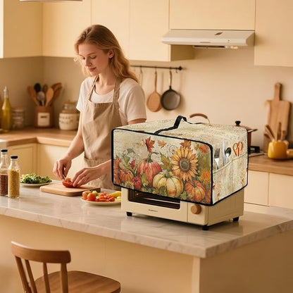 Toaster Oven Dust Cover Small Kitchen Appliance Cover for Countertop Convection Ovens,Small Appliances, S, 14.5 x 18.5 x 9 Inches, Retro Pumpkin Sunflower
