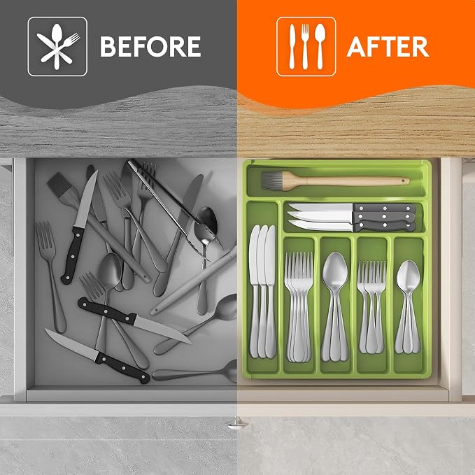 Lifewit Silverware Drawer Organizer Tray, Plastic Cutlery Storage - Image 8