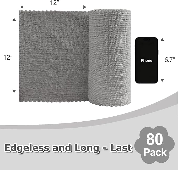 Jessy Home 80 Pack Reusable Paper Towels Grey Microfiber Cleaning Cloth Roll - Image 2