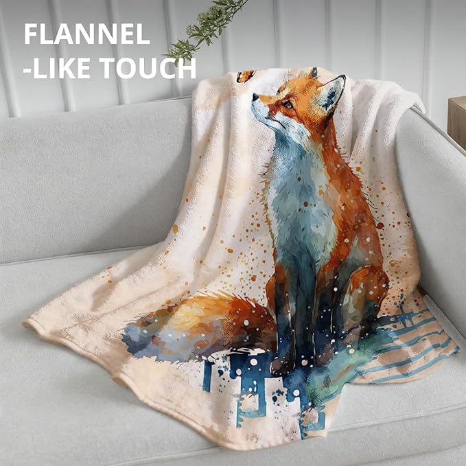 Fox Blanket, Fox Throw Blanket, Rustic Wild Animal Throw Blankets for Kids Nursery Room Bedroom Home Couch Bed Decor, 50x60 Inch