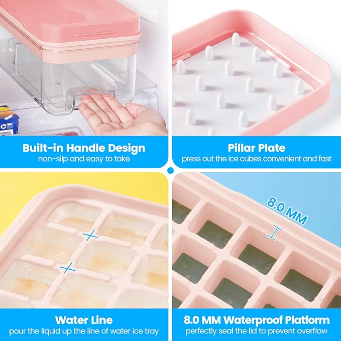 PHINOX Ice Cube Tray with Lid and Bin, 3 Pack Plastic Ice Cube Tray Molds - Image 3