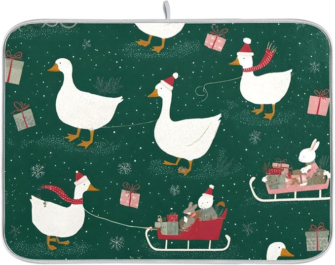 Christmas Geese Pattern Dish Drying Mat by OTVEE