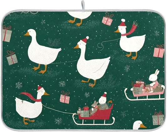 Christmas Geese Pattern Dish Drying Mat by OTVEE
