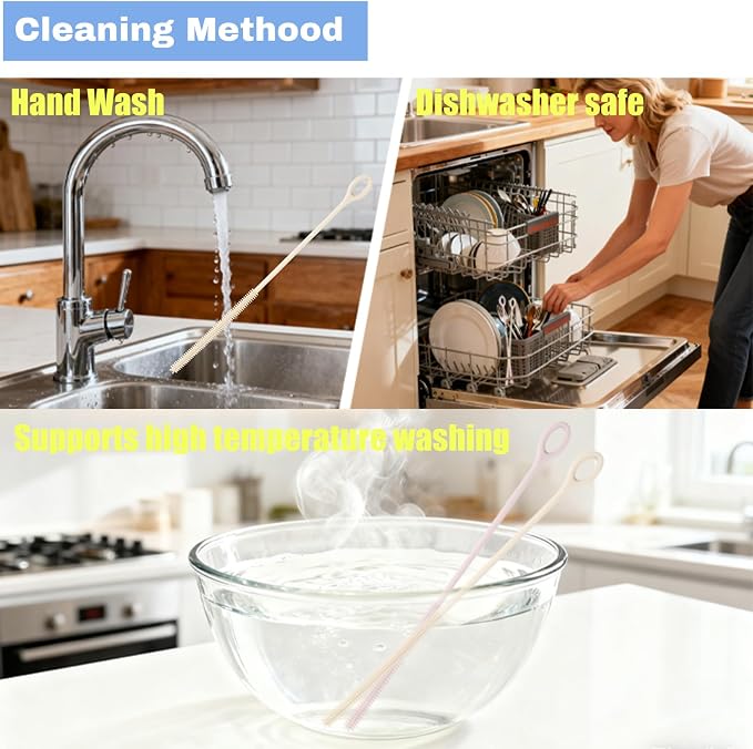 4Pcs Reusable Silicone Straw Cleaner Brush Extra Long, Soft Bendable, Non-Slip - Image 6